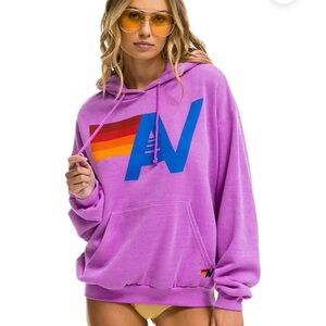 Aviator Nation Pink Hoodie with Orange Logo